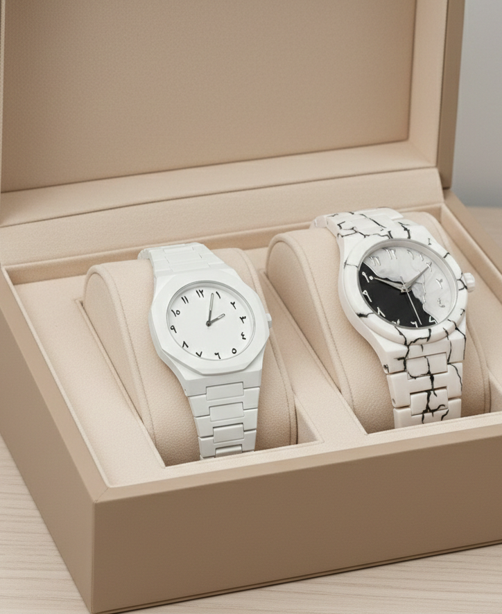 Pack of 3 Arabic Aura Watches – Black, White & Monochromatic Marble Colour