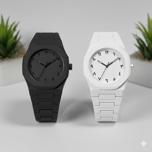 Pack of 3 Arabic Aura Watches – Black, White & Monochromatic Marble Colour