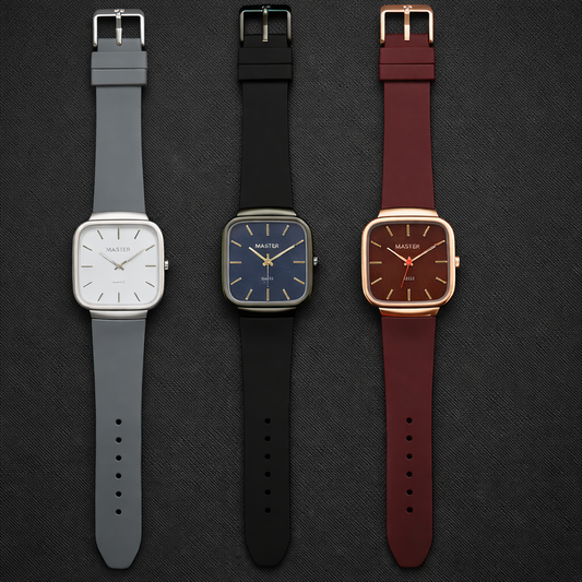 Pack of 3 Master Quartz Silicon Strap Watch | Casual & Formal Wear