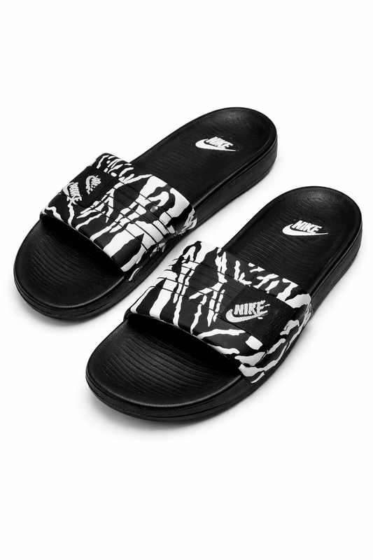 Nike Commando Design Adjustable Strap Slippers | Black with White Patterns