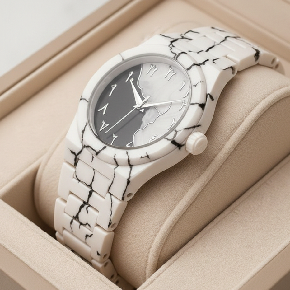 Pack of 3 Arabic Aura Watches – Black, White & Monochromatic Marble Colour