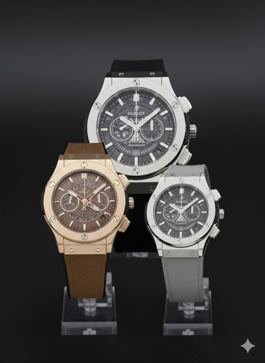 Pack of 3 Hublot Leather Strap Skeleton Watch | Black | Gray | Brown