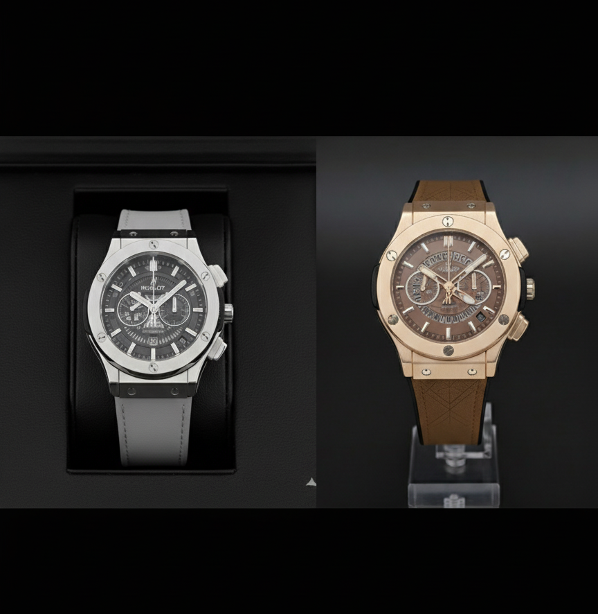 Pack of 3 Hublot Leather Strap Skeleton Watch | Black | Gray | Brown