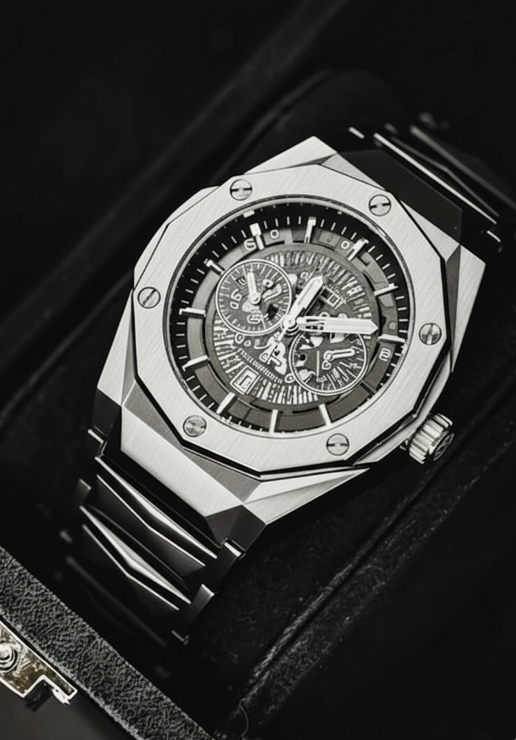 Pack of 2 Hublot Diamond Cut Skeleton Watch | Black | Silver | Two Tone
