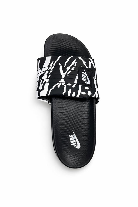 Nike Commando Design Adjustable Strap Slippers | Black with White Patterns