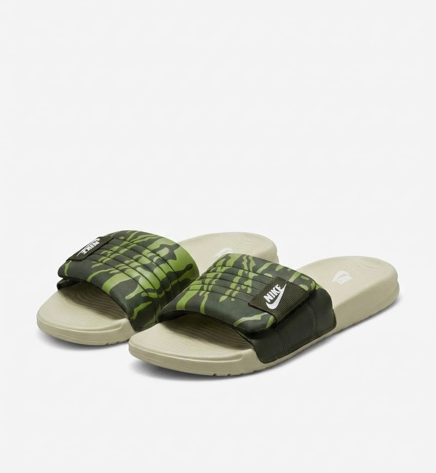 Nike Commando Design Adjustable Strap Slippers | Black with White Patterns