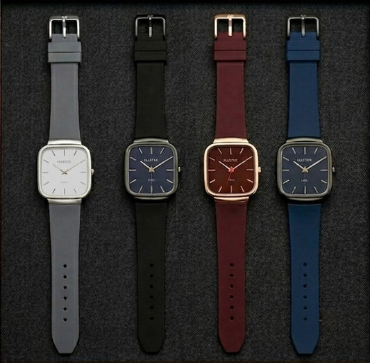 Pack of 4 Master Quartz Silicon Strap Watch | Casual & Formal Wear