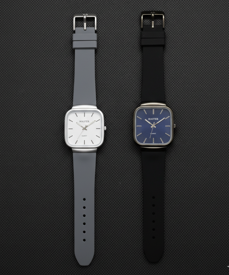 Pack of 2 Master Quartz Silicon Strap Watch | Casual & Formal Wear