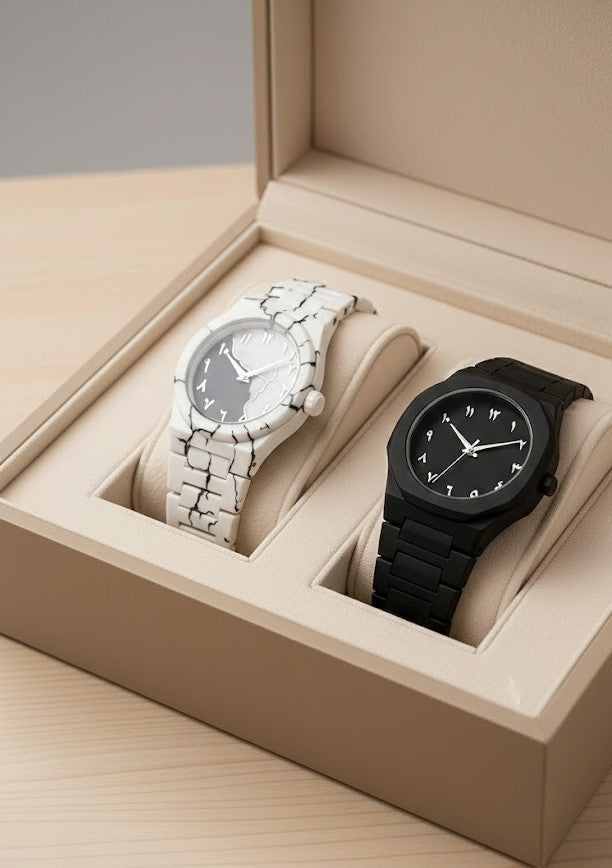 Pack of 3 Arabic Aura Watches – Black, White & Monochromatic Marble Colour